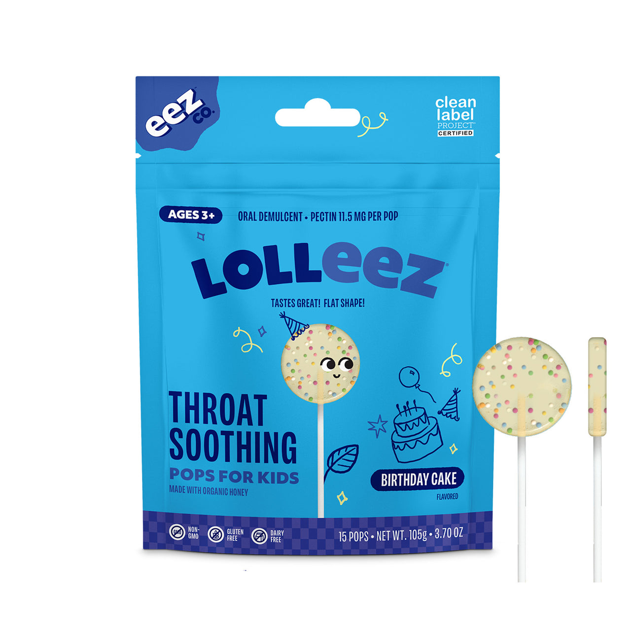 Lolleez Throat Soothing Pops for Kids, Birthday Cake