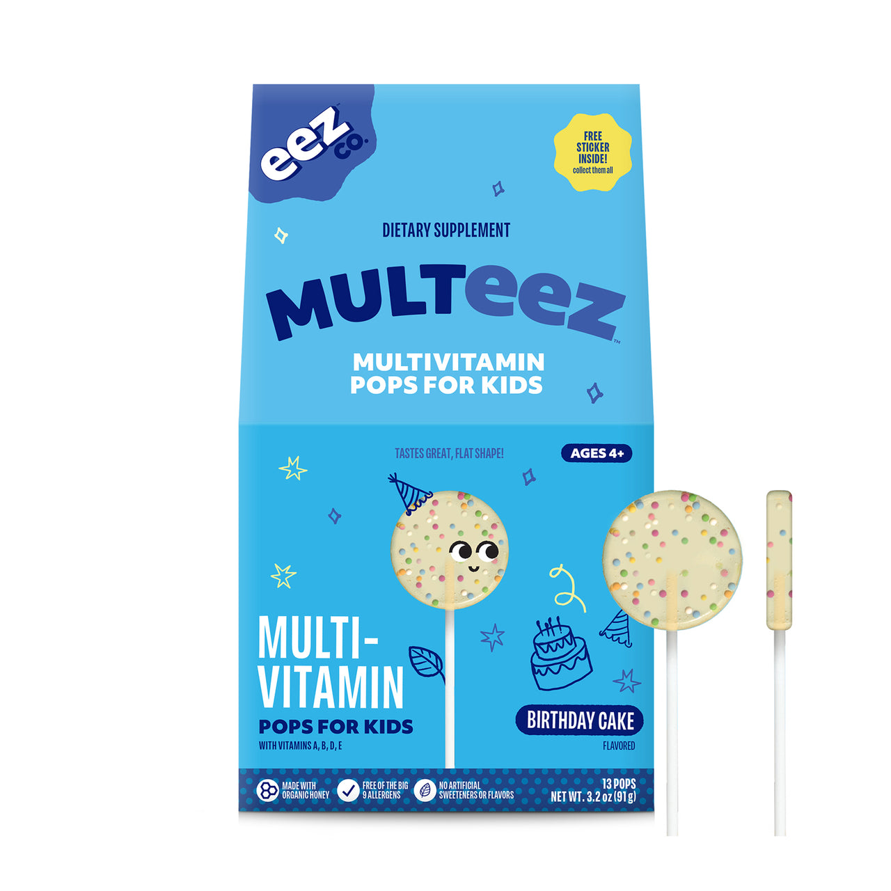 Multeez Multivitamin Pops for Kids, Birthday Cake