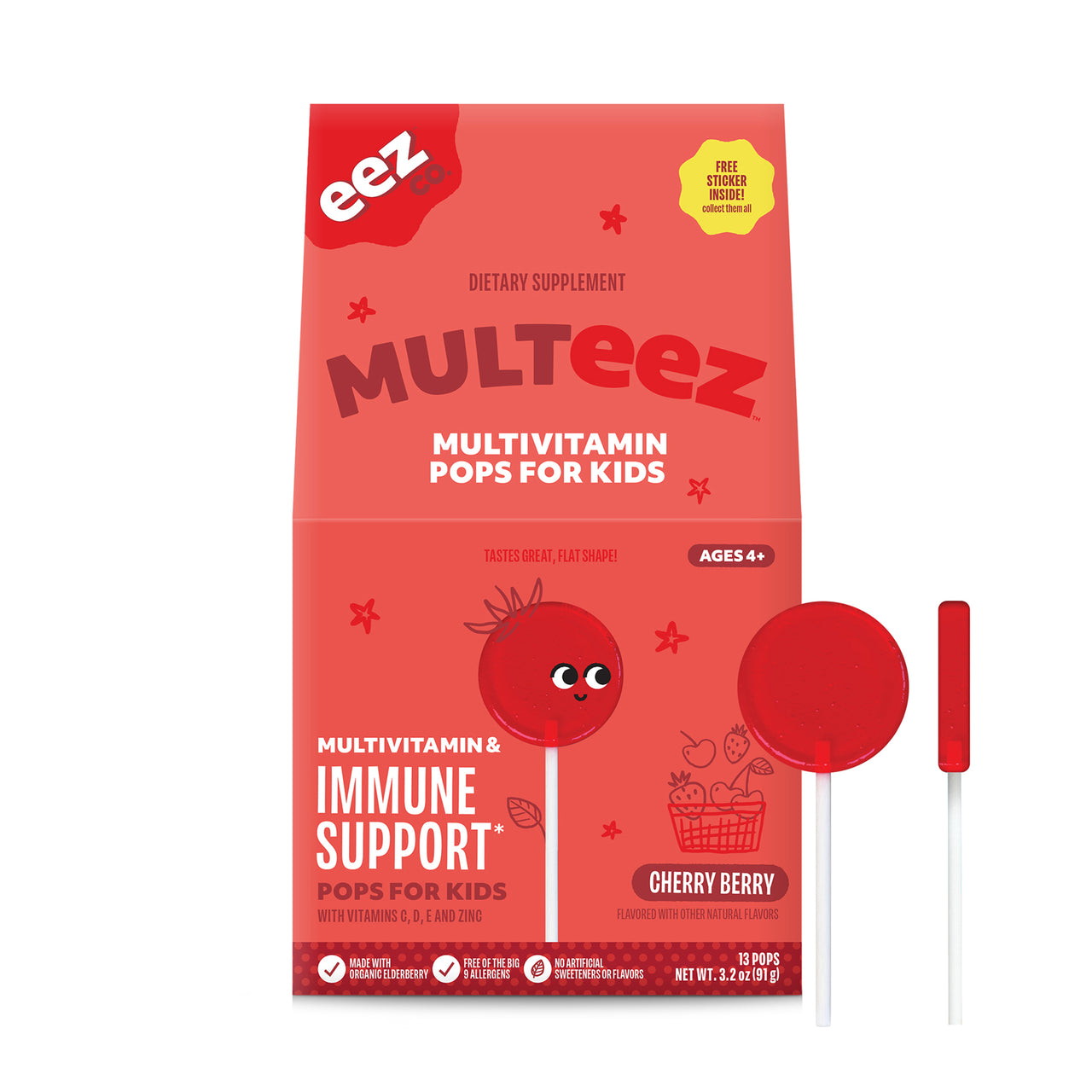 Multeez Multivitamin Pops for Kids, Cherry Berry