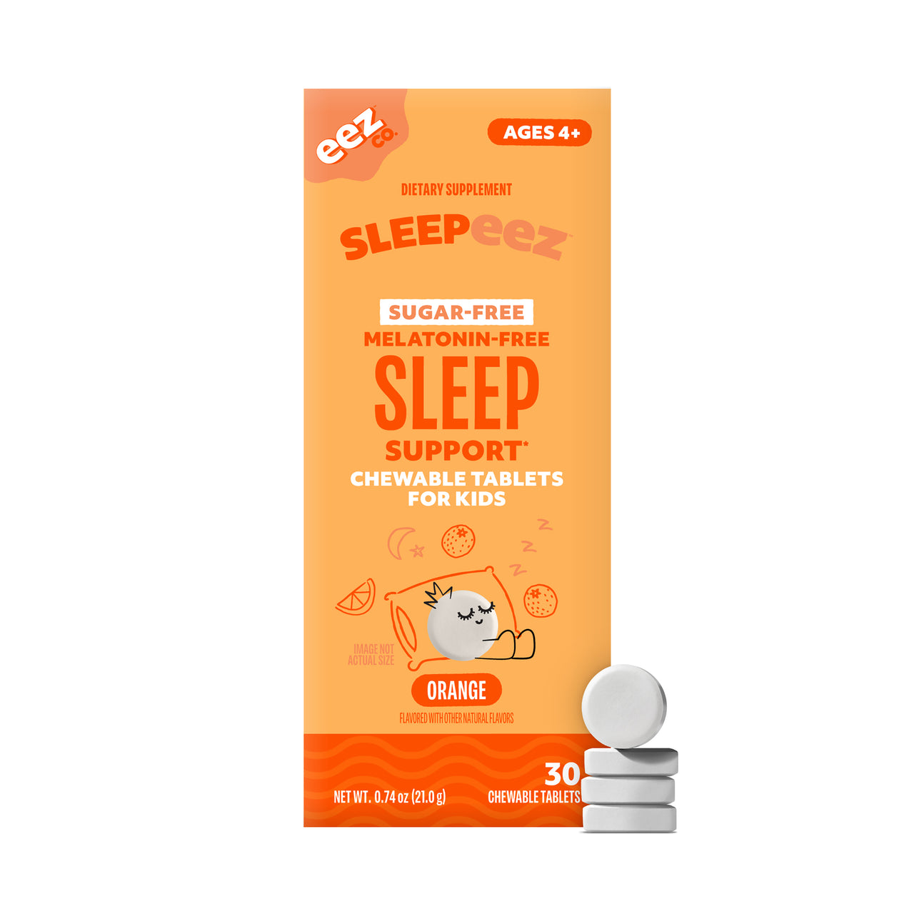 Sleepeez, Melatonin-Free & Sugar-Free Chewable Tablets for Kids, Orange, 30ct
