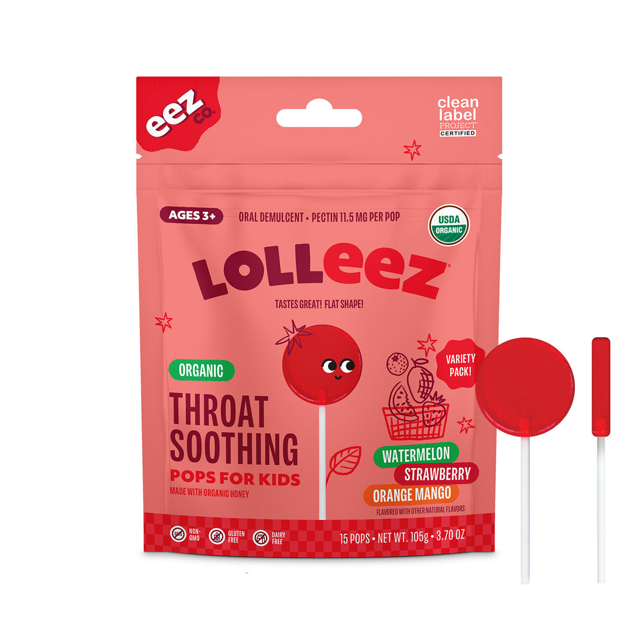 Lolleez Organic Throat Soothing Pops for Kids, Variety Pack