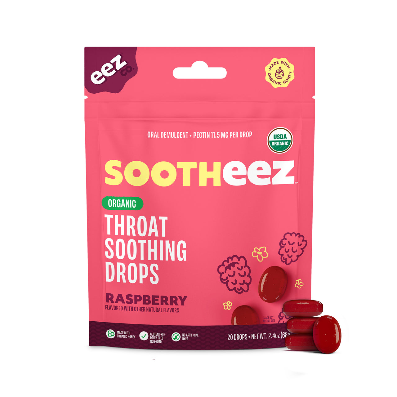 Sootheez Organic Throat Soothing Drops, Raspberry
