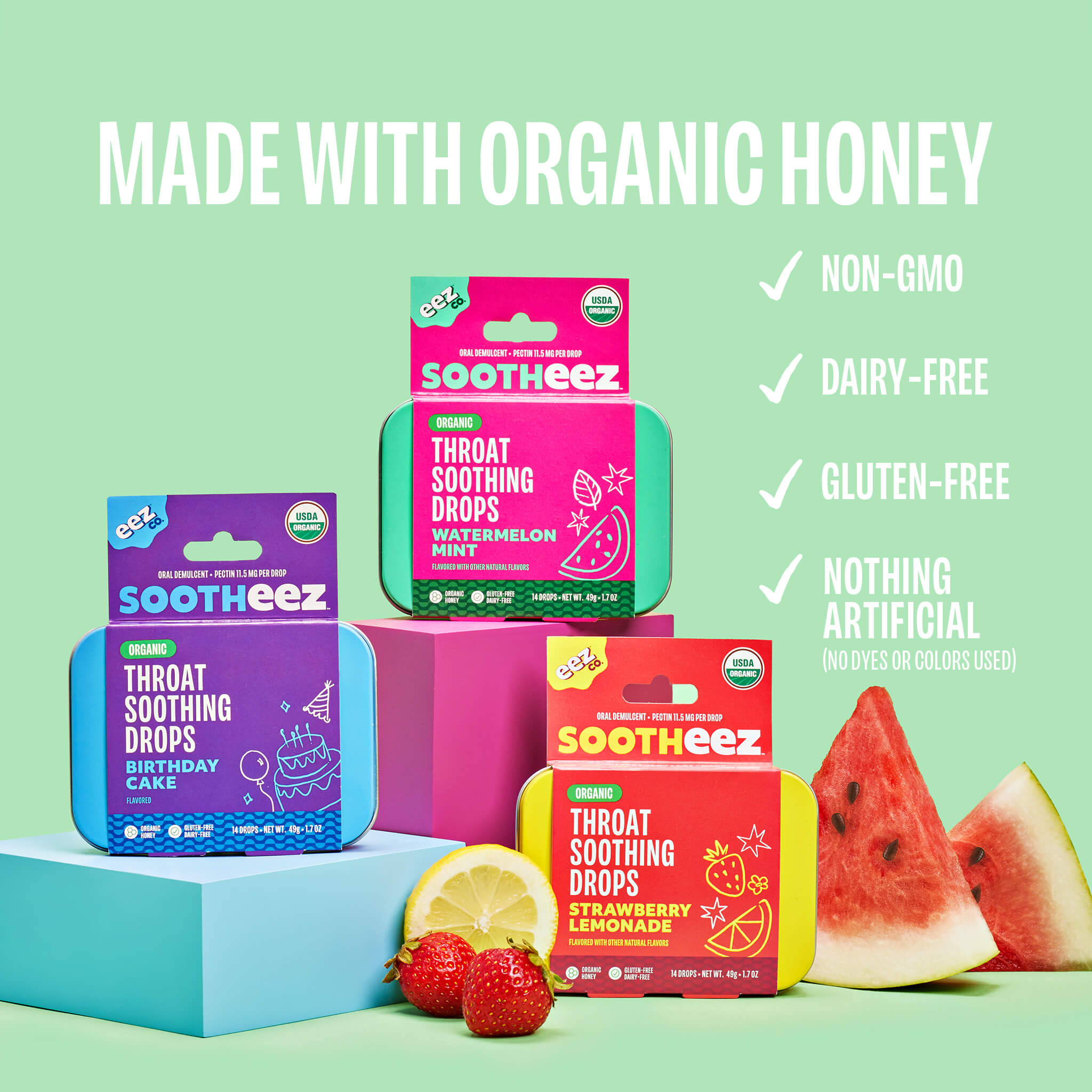 Sore Throat Lozenges, Organic Honey Lozenges, Strawberry Lemonade